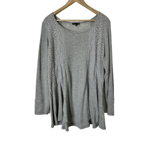 RXB Women's Embroidered Pullover Knitted Sweater Long Sleeves Gray Size 2X Boho